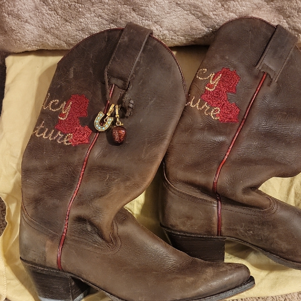 Juicy Couture Brown Cowboy Boots with Red Details